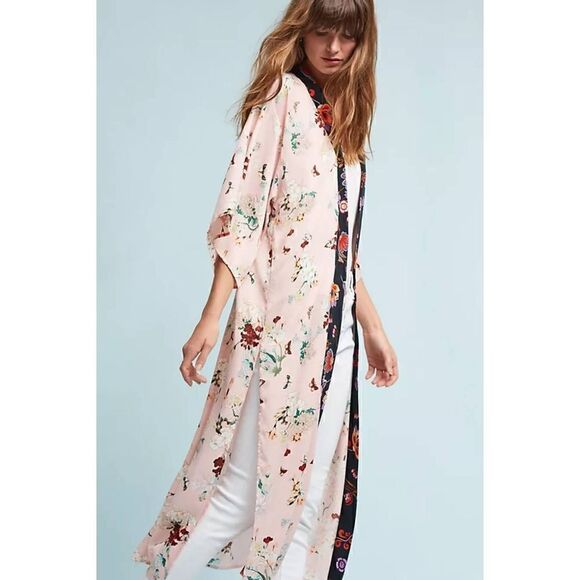 Anthropologie Floreat romantic boho kimono style duster cardigan  size pink - Picture 1 of 11